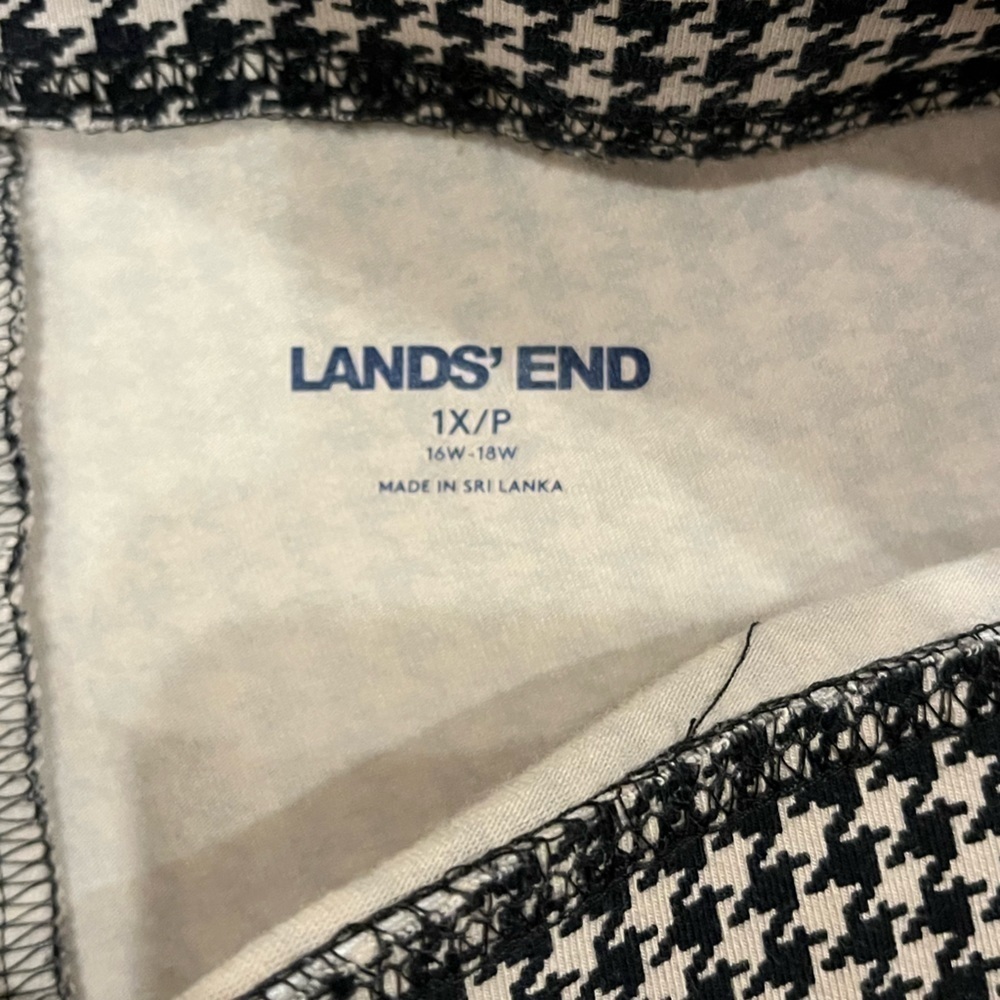 Lands’ End 1X Petite dark Brown & Tan Houndstooth Stretch Pull-On Pants Like New - Picture 10 of 13